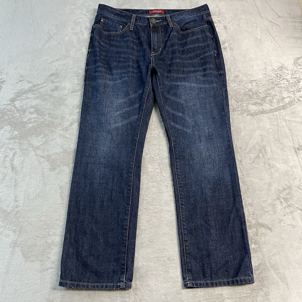 Guess Del Mar Fit Slim Straight Jeans Mens 34x30 Dark Wash Stretch Denim EUC